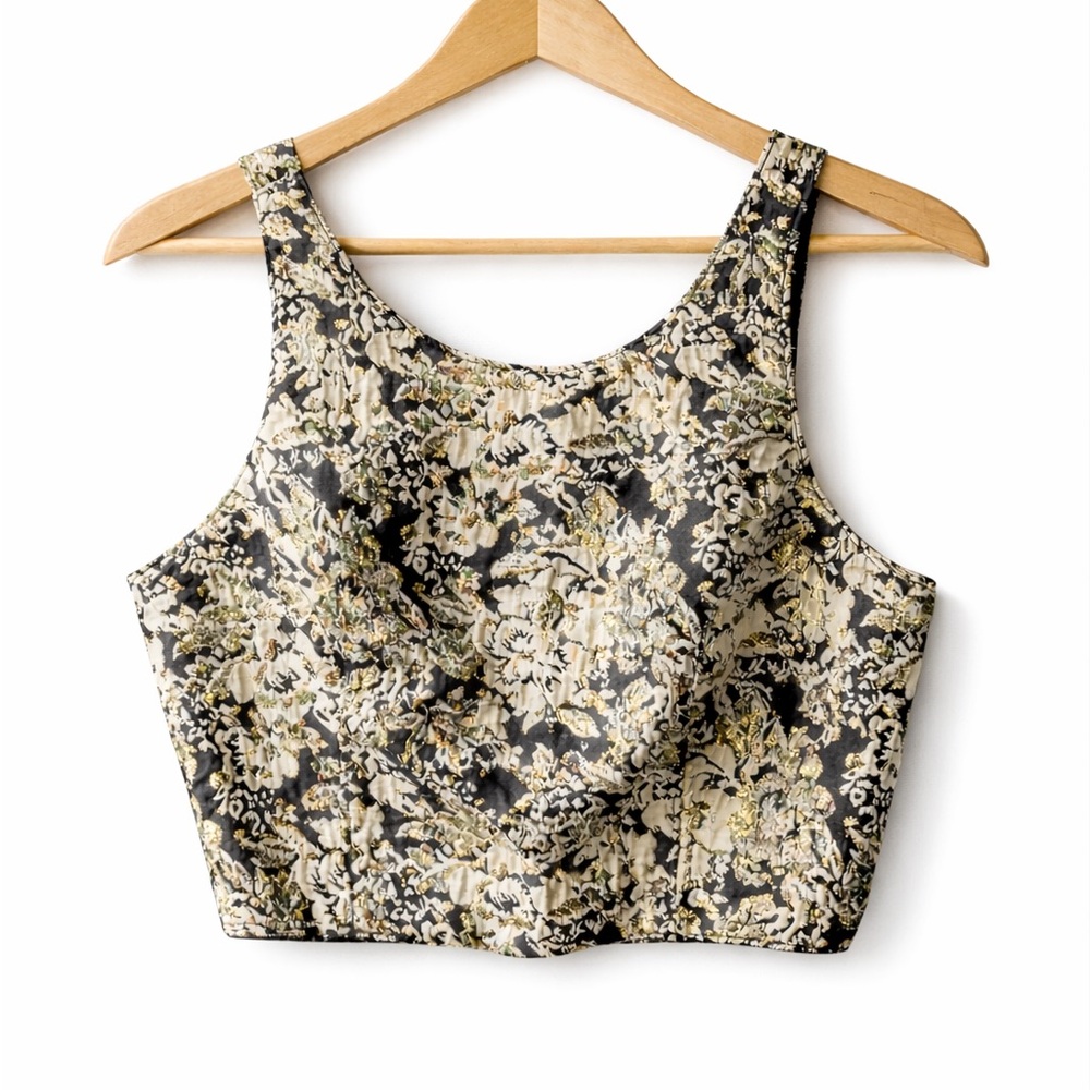 Abercrombie & Fitch Black Gold Floral Brocade Crop Top Medium Y2K Corset Style